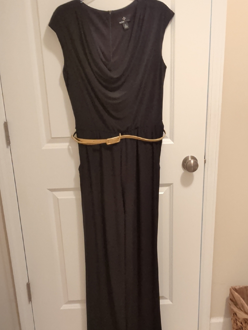 Ronni Nicole Black Maxi Dress with Gold Belt